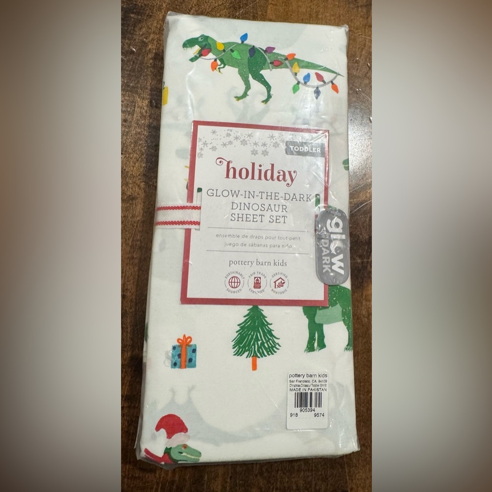 Pottery Barn Kids Holiday Glow In The Dark Dinosaur Sheet Set - Toddler